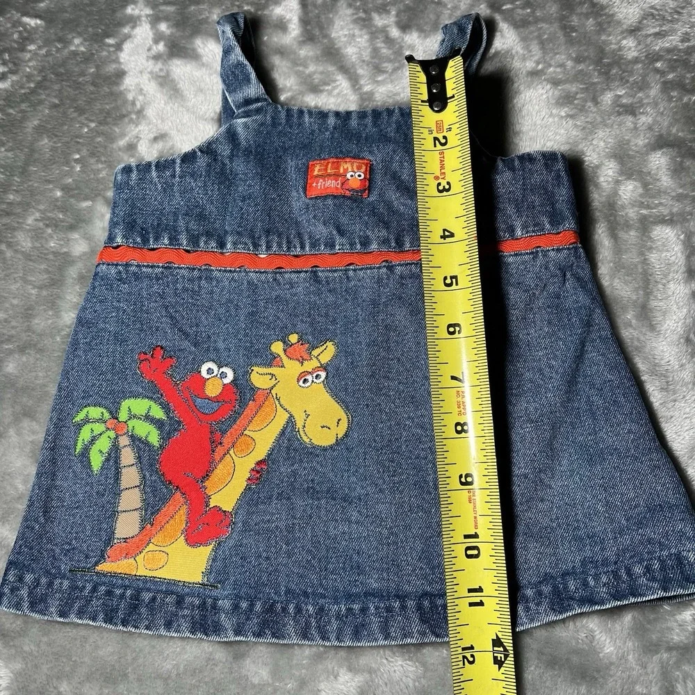 Sesame Street Overalls Girls Size 24 Elmo Friend Denim Jumper Dress Embroidered